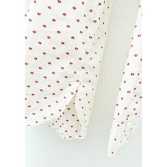 Helmut Lang Womens Button Cotton Up Blouse Cream White Stripe Red Fil Coupe Dots - Picture 5 of 11